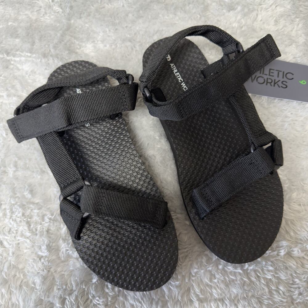 Athletic Works Nature Sandals Women's Size 6 Black Hook & Loop Adjustable Strap
